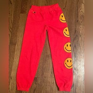 Aviator Nation Kids Red Smiley Sweatpants Size 10 boy girl unisex